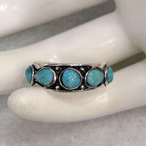 Santa Fe Style Sterling Silver Kingman Turquoise 5 Stone Ring Sz 7